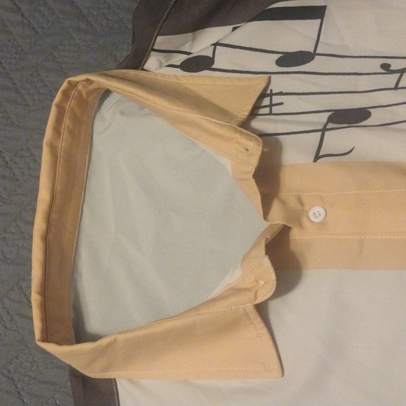 Men's Musical Note Print Shirt - Beige and Gray With Peach Strip - Picture 2 of 6